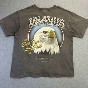 Dravus Eagle Graphic T Shirt Small Fits Boxy Large Brown Faded Biker Moto Tee
